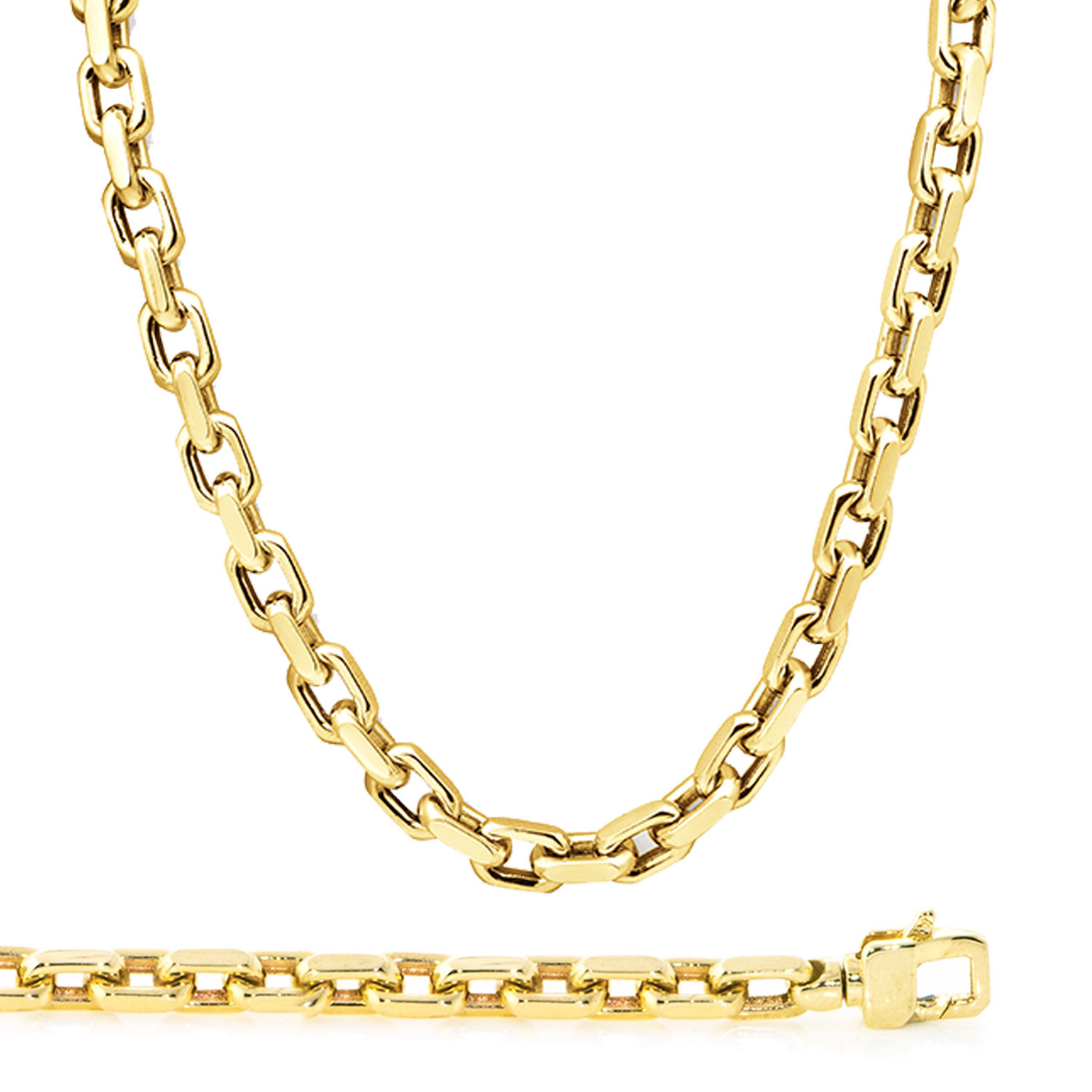14K Yellow Gold 8.8mm Handcrafted Rolo Chain Necklace 24 Inches